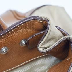 Prada Beige/Brown Leather and Nylon Logo Satchel