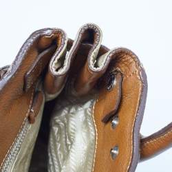 Prada Beige/Brown Leather and Nylon Logo Satchel