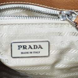 Prada Beige/Brown Leather and Nylon Logo Satchel