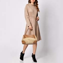 Prada Beige/Brown Leather and Nylon Logo Satchel