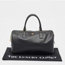 Pre Owned Prada Black Saffiano Lux Leather Boston Bag