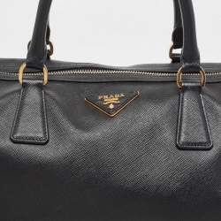 Pre Owned Prada Black Saffiano Lux Leather Boston Bag