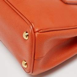 Pre Owned Prada Orange Saffiano Lux Leather Small Galleria Double Zip Tote