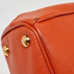 Pre Owned Prada Orange Saffiano Lux Leather Small Galleria Double Zip Tote
