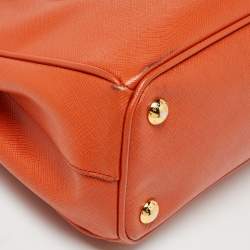 Pre Owned Prada Orange Saffiano Lux Leather Small Galleria Double Zip Tote