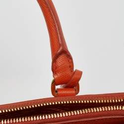 Pre Owned Prada Orange Saffiano Lux Leather Small Galleria Double Zip Tote