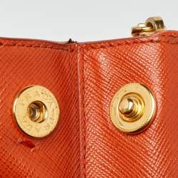 Pre Owned Prada Orange Saffiano Lux Leather Small Galleria Double Zip Tote