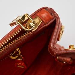 Pre Owned Prada Orange Saffiano Lux Leather Small Galleria Double Zip Tote