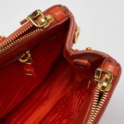 Pre Owned Prada Orange Saffiano Lux Leather Small Galleria Double Zip Tote