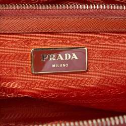 Pre Owned Prada Orange Saffiano Lux Leather Small Galleria Double Zip Tote