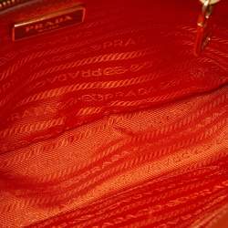 Pre Owned Prada Orange Saffiano Lux Leather Small Galleria Double Zip Tote