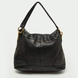 Prada Black Soft Leather Pushlock Flap Hobo