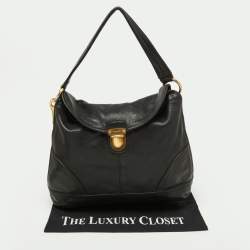 Prada Black Soft Leather Pushlock Flap Hobo