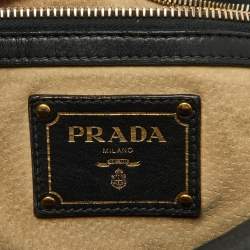 Prada Black Soft Leather Pushlock Flap Hobo