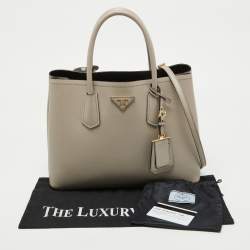 Prada Taupe Saffiano Metal Leather Medium Double Handle Tote