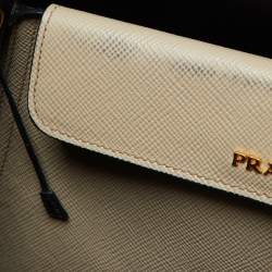 Prada Taupe Saffiano Metal Leather Medium Double Handle Tote