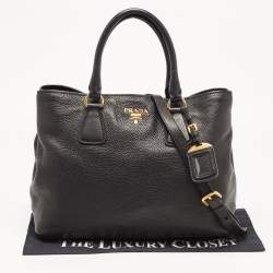 Pre Owned Prada Black Vitello Daino Leather Shopper Tote