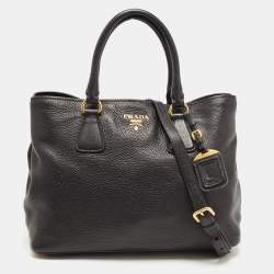 Pre Owned Prada Black Vitello Daino Leather Shopper Tote