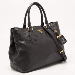 Pre Owned Prada Black Vitello Daino Leather Shopper Tote