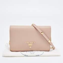 Pre Owned Prada Beige Saffiano Leather Wallet on Chain