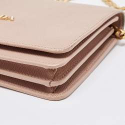 Pre Owned Prada Beige Saffiano Leather Wallet on Chain