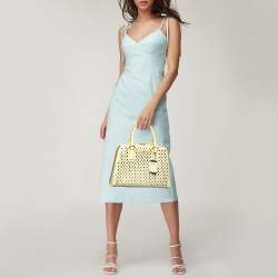 Pre Owned Prada Yellow Saffiano Patent Leather Pyramid Frame Satchel