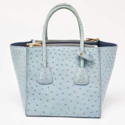 Prada Light Blue Ostrich Leather Struzzo Twin Pocket Tote