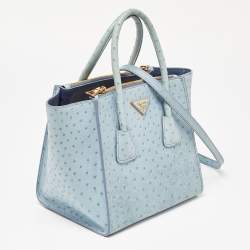 Prada Light Blue Ostrich Leather Struzzo Twin Pocket Tote