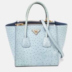 Prada Light Blue Ostrich Leather Struzzo Twin Pocket Tote