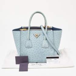 Prada Light Blue Ostrich Leather Struzzo Twin Pocket Tote