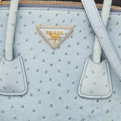 Prada Light Blue Ostrich Leather Struzzo Twin Pocket Tote