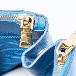 Pre Owned Prada Blue Saffiano Lux Leather Large Galleria Double Zip Tote