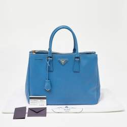 Pre Owned Prada Blue Saffiano Lux Leather Large Galleria Double Zip Tote