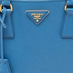 Pre Owned Prada Blue Saffiano Lux Leather Large Galleria Double Zip Tote