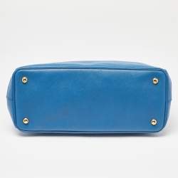 Pre Owned Prada Blue Saffiano Lux Leather Large Galleria Double Zip Tote