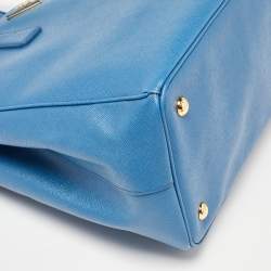 Pre Owned Prada Blue Saffiano Lux Leather Large Galleria Double Zip Tote