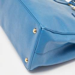 Pre Owned Prada Blue Saffiano Lux Leather Large Galleria Double Zip Tote