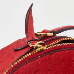 Pre Owned Prada Red Ostrich Bandoliera Odette Top Handle Bag