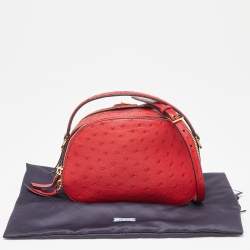 Pre Owned Prada Red Ostrich Bandoliera Odette Top Handle Bag