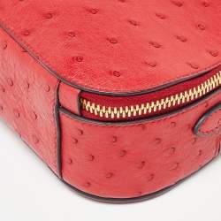 Pre Owned Prada Red Ostrich Bandoliera Odette Top Handle Bag