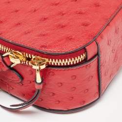 Pre Owned Prada Red Ostrich Bandoliera Odette Top Handle Bag