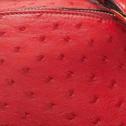 Pre Owned Prada Red Ostrich Bandoliera Odette Top Handle Bag