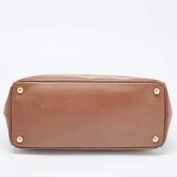 Pre Owned Prada Brown Saffiano Lux Leather Medium Double Zip Tote