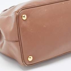 Pre Owned Prada Brown Saffiano Lux Leather Medium Double Zip Tote