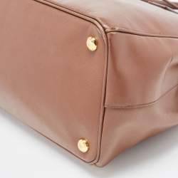 Pre Owned Prada Brown Saffiano Lux Leather Medium Double Zip Tote