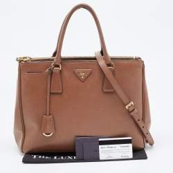 Pre Owned Prada Brown Saffiano Lux Leather Medium Double Zip Tote