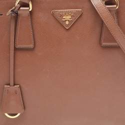 Pre Owned Prada Brown Saffiano Lux Leather Medium Double Zip Tote