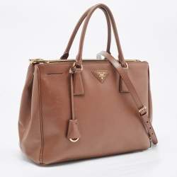 Pre Owned Prada Brown Saffiano Lux Leather Medium Double Zip Tote