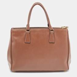 Pre Owned Prada Brown Saffiano Lux Leather Medium Double Zip Tote