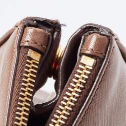 Pre Owned Prada Brown Saffiano Lux Leather Medium Double Zip Tote